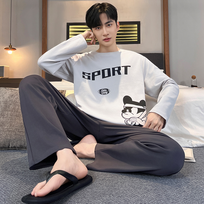 春秋季睡衣男士纯棉长袖男生青少年秋冬天薄款全棉卡通学生家居服