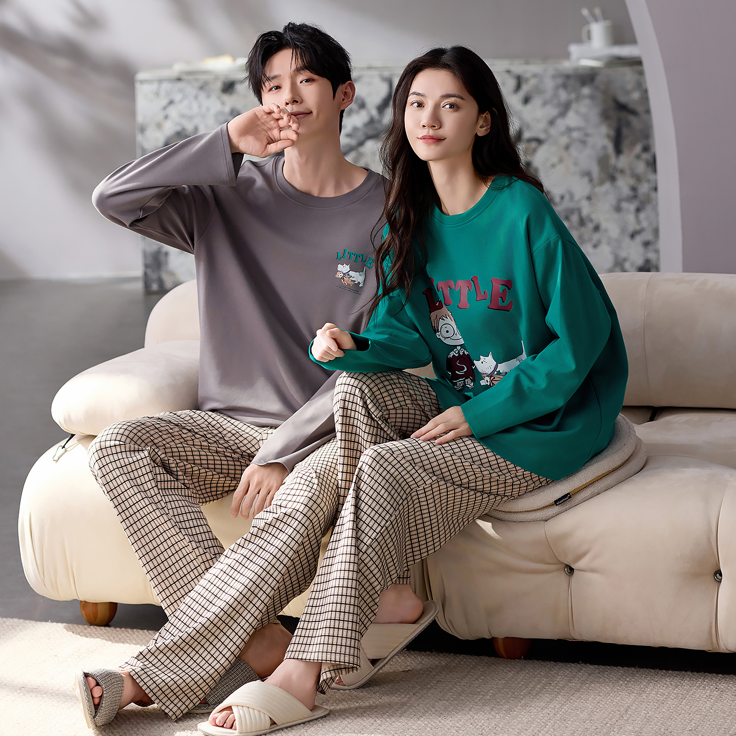 情侣睡衣女士纯棉长袖春秋季新款青少年男生全棉秋冬款家居服套装