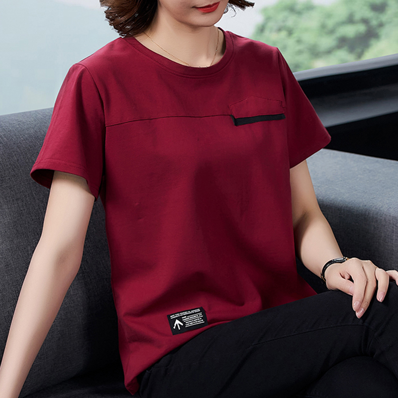 短袖百搭中年妈妈装纯棉女士上衣