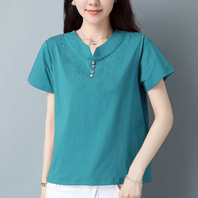 中年风体桖减龄纯棉遮肚女士t恤