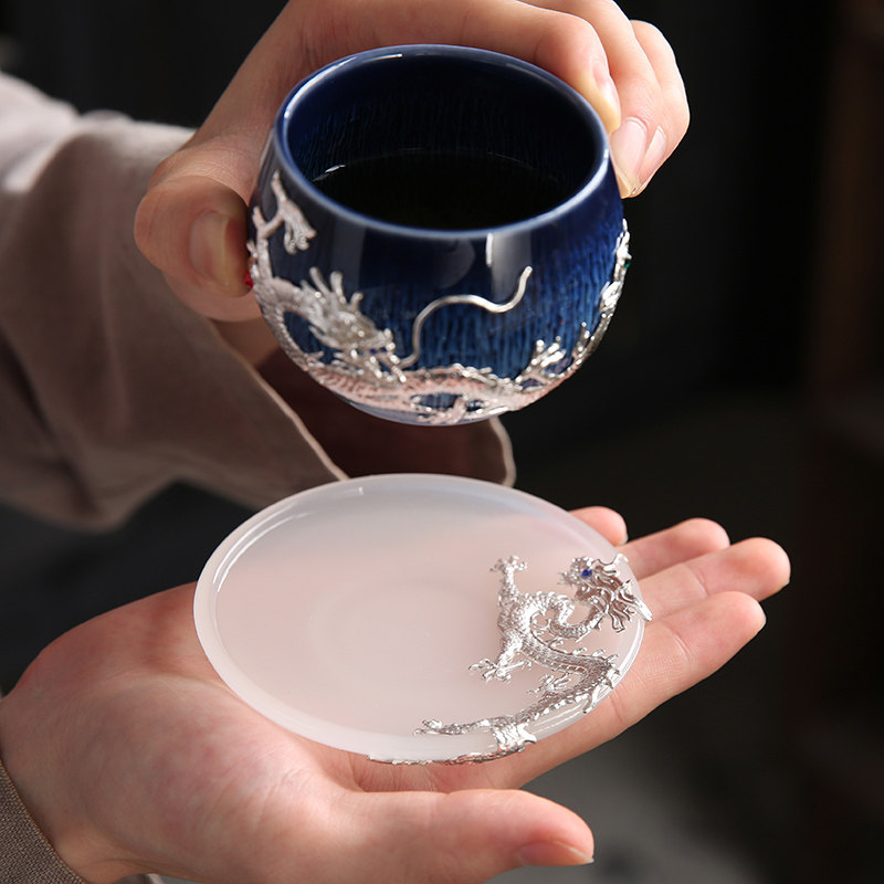 茶道日式风镶银琉璃耐热茶杯垫图片