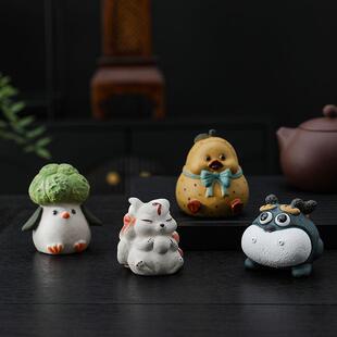 紫砂茶宠摆件形象逼真刻画细致灵气生动自然小巧呆萌可爱桌面摆件