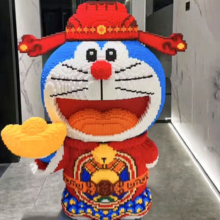 财神哆啦a梦积木高难度巨大型国潮醒狮系列超大客厅摆件新年礼物