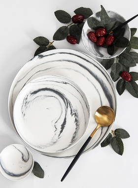 碗碟套装家用简约北欧创意日式ins大理石纹盘子菜盘陶瓷餐具组合