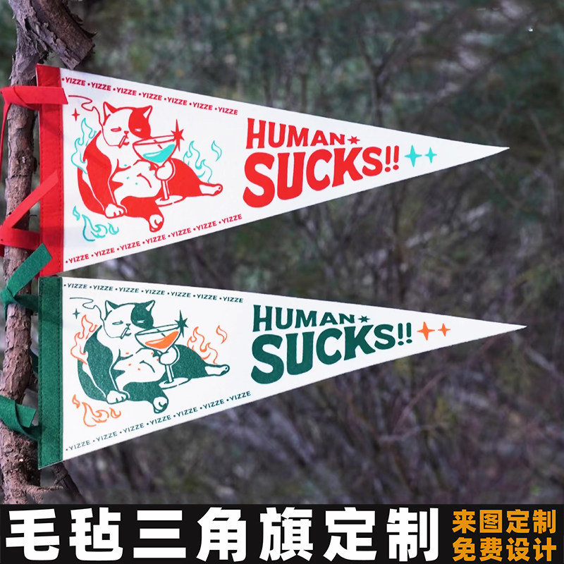 户外骑行毛毡三角旗定制露营氛围旗活动装饰大学标志背景墙挂旗子