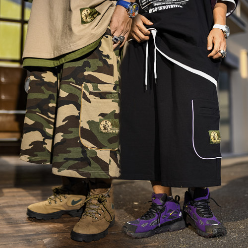 BLACUL 撞色迷彩多袋短裤男HipHop宽松肥大码休闲六分运动卫裤夏