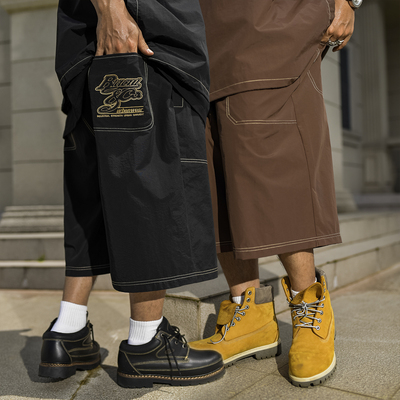 BLACUL速干尼龙短裤男六分裤夏套装宽松美式街头嘻哈过膝休闲中裤