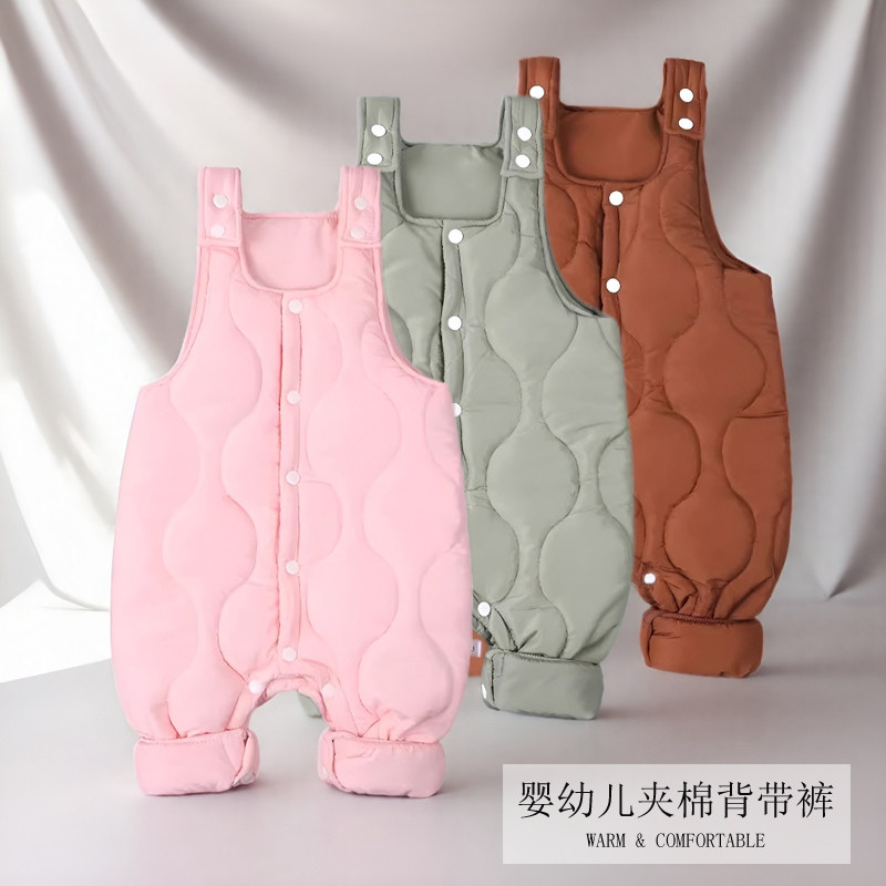 婴幼儿外穿连体加厚保暖男女宝宝秋冬夹棉背带裤洋气儿童棉裤开裆