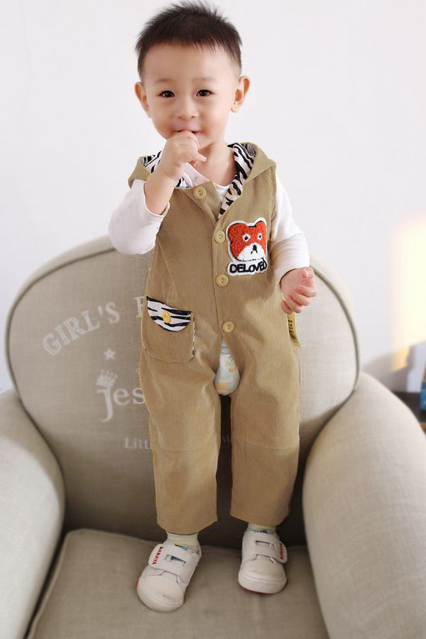 春秋冬灯芯绒3-6-9月1岁婴儿长裤子宝宝背带裤双层男女开裆幼儿