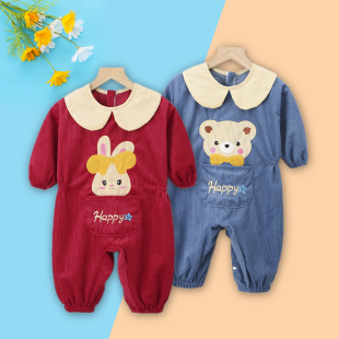 连体罩衣秋冬男宝女宝爬服婴儿爬爬衣一体爬行服防脏连体儿童哈衣