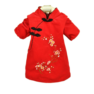 加长款女童秋冬儿童反穿衣吃饭宝宝罩衣防水防脏条绒唐中式装旗袍