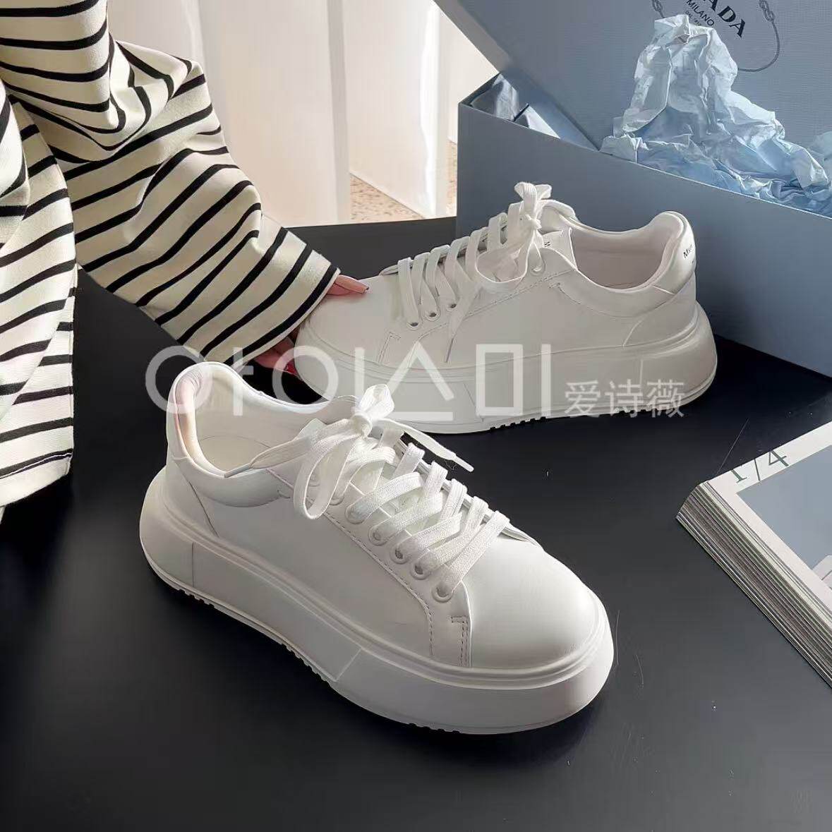 爱诗薇女鞋2026春季新款厚底小白鞋女百搭休闲板鞋真皮增高面包鞋