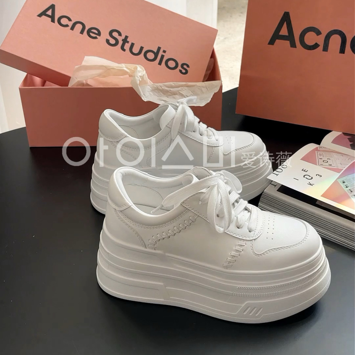 爱诗薇女鞋2026年春季新款厚底增高小白鞋女系带真皮百搭休闲板鞋