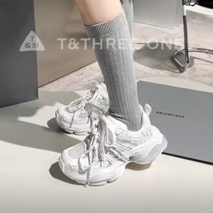 T31女鞋2026春季新款欧洲站网面厚底老爹鞋真皮松糕底运动休闲鞋