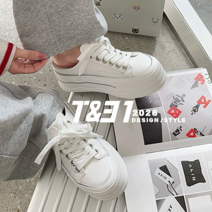 T31女鞋2026年春季新款白色系带厚底包头拖鞋女休闲百搭懒人拖鞋
