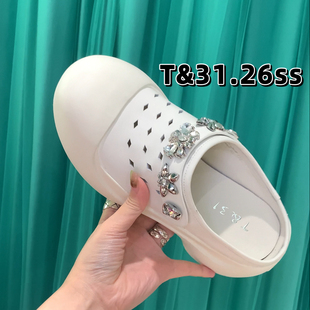 懒人鞋 T31女鞋 女透气百搭半拖鞋 水钻厚底包头洞洞鞋 2026春季 新款
