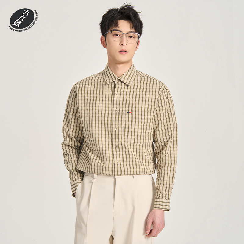 九六致秋季宽松格子通勤衬衫男