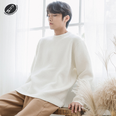 秋冬加厚圆领宽松慵懒风毛衣男