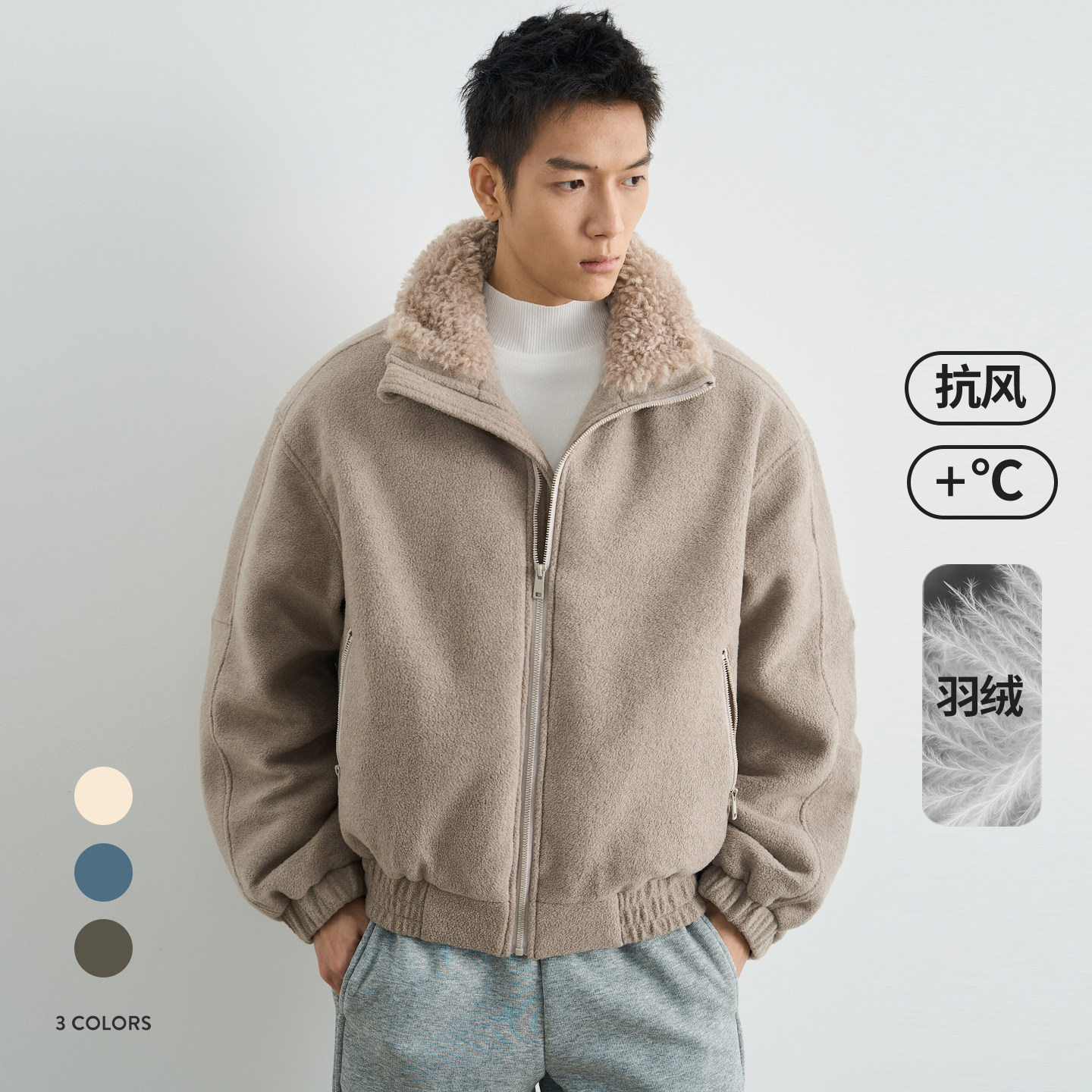 冬季立领毛领90绒羊羔绒羽绒服男