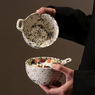 JM 奥利奥单耳碗 高颜值早餐甜品燕麦片酸奶碗家用2026新款陶瓷碗