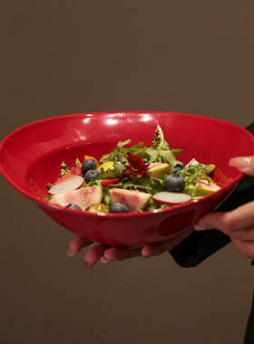 JM 复古红思韵碗 陶瓷餐具沙拉碗面碗家用大汤碗轻食菜碗釉下彩