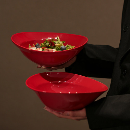 JM 红色思韵碗 高颜值家用沙拉碗菜碗面碗陶瓷汤碗大容量漂亮好看