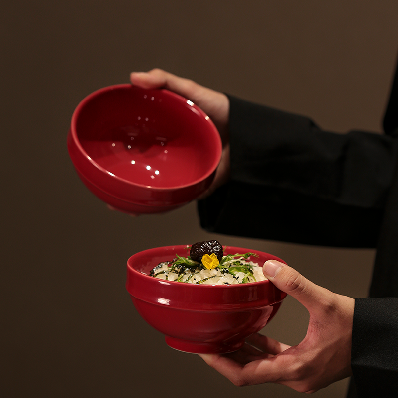 JM 红色线条米饭碗 陶瓷碗家用2026新款高颜值漂亮的饭碗高级感,餐饮具,碗,淘宝优惠券,粉丝福利购,淘宝优惠卷
