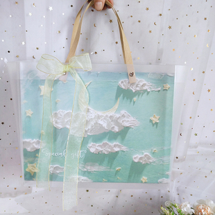 油画礼品盒礼袋围巾礼盒轻奢天蓝高级感化妆品裙子衣服新年礼物盒