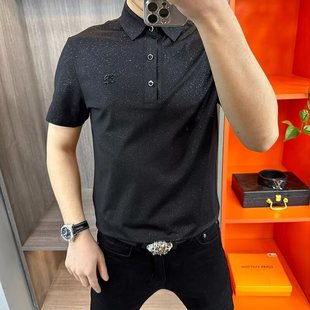 polo衫 时尚 短袖 潮 潮流满天星舒适2025轻奢透气半截袖 新款 夏季 男士