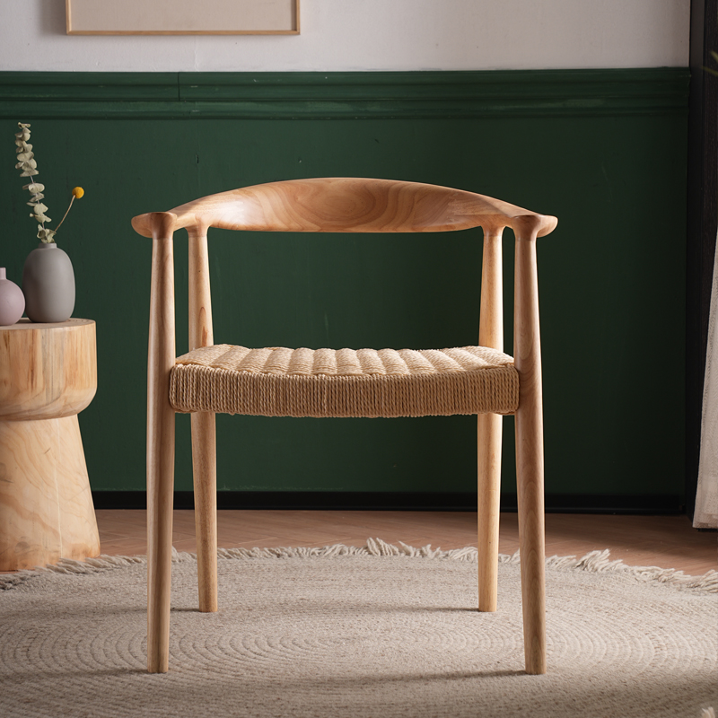 侘寂家用简约现代书房总统绳扶手椅子北欧实木餐椅靠背椅编肯尼迪