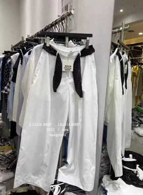 十三行2025夏季新款韩版百搭高腰显瘦薄款阔腿裤女配丝巾白色长裤