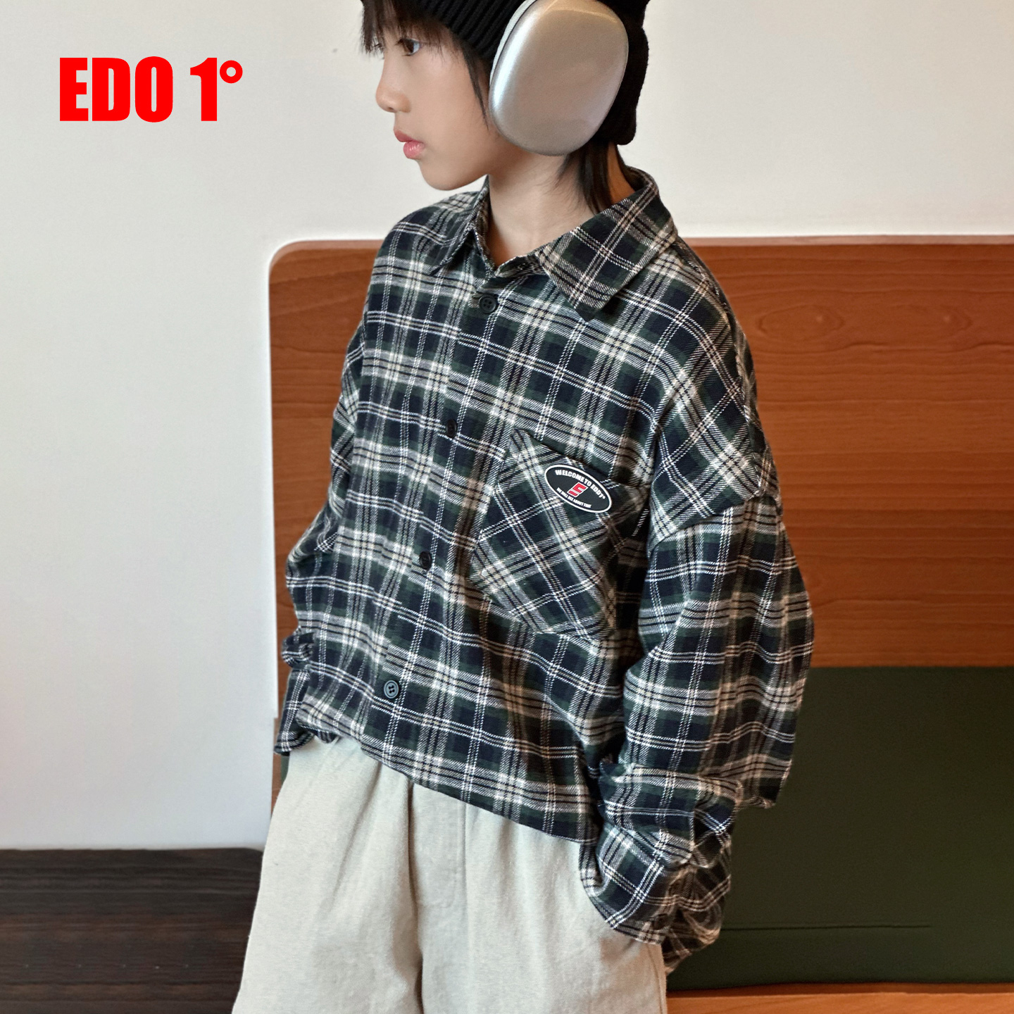 edo1一度童装宽松格子衬衫
