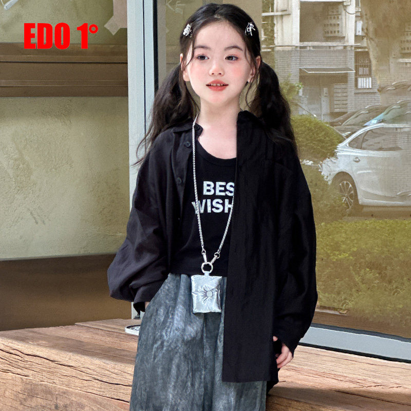 edo一度童装2026夏季新款男女童时尚休闲衬衫儿童户外防晒薄外套