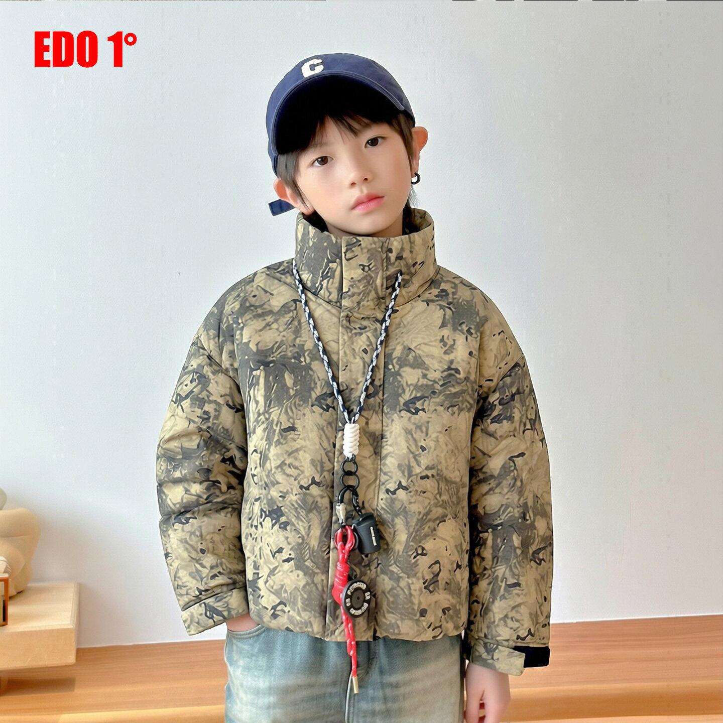 edo一度童装冬季迷彩羽绒服外套