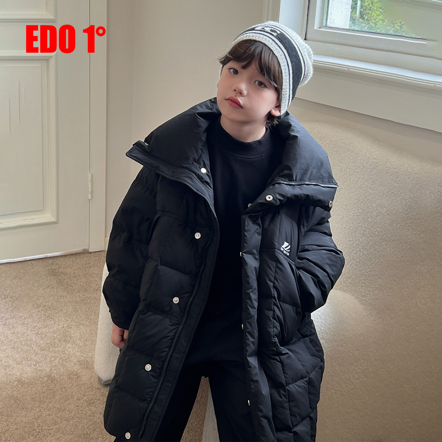 白鸭绒中长羽绒服edo一度中性款