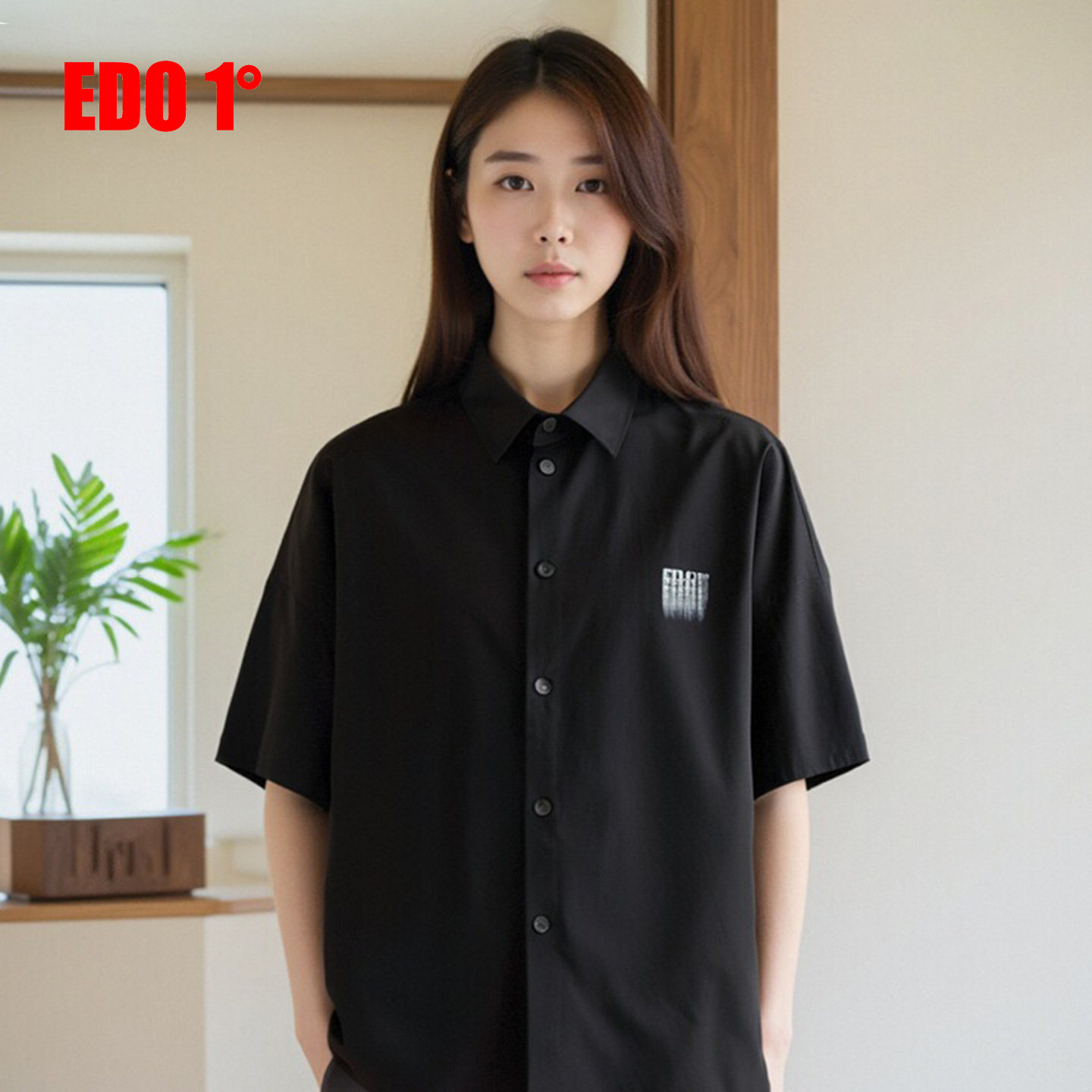 edo一度童装夏季新款男女童时时尚短袖衬衫儿童宽松版型衬衣