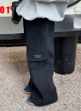 edo1一度童装25秋冬新款男女童时尚休闲加绒直筒裤儿童运动长裤