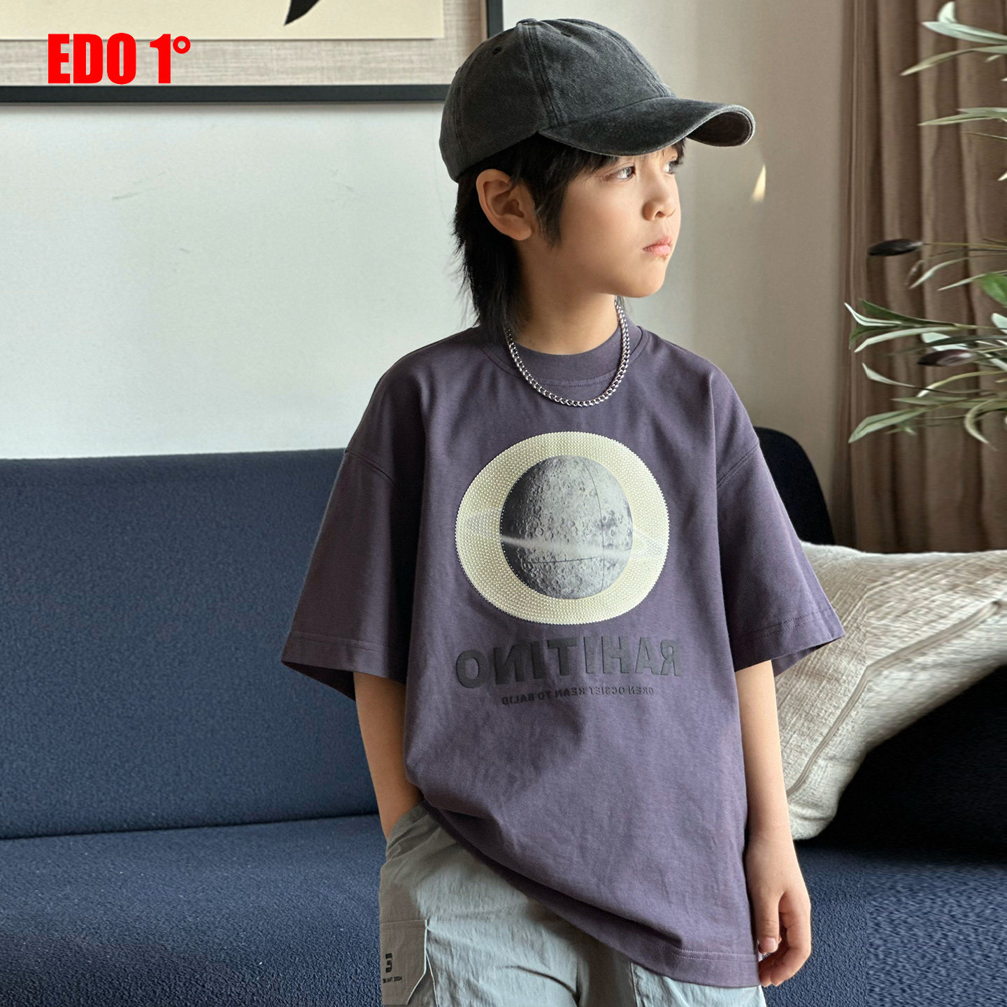edo一度童装春夏新款男童时尚个性印花T恤儿童宽松圆领短袖潮
