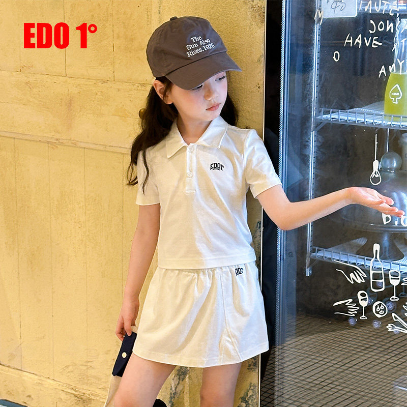 edo一度童装2026夏季新款女童时尚套装短袖T恤+短裙儿童运动套装