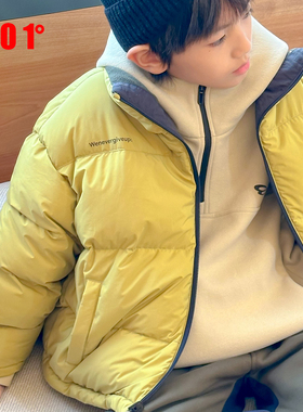 edo1一度童装冬儿童短款羽绒服好看保暖双面穿立领面包服百搭外套