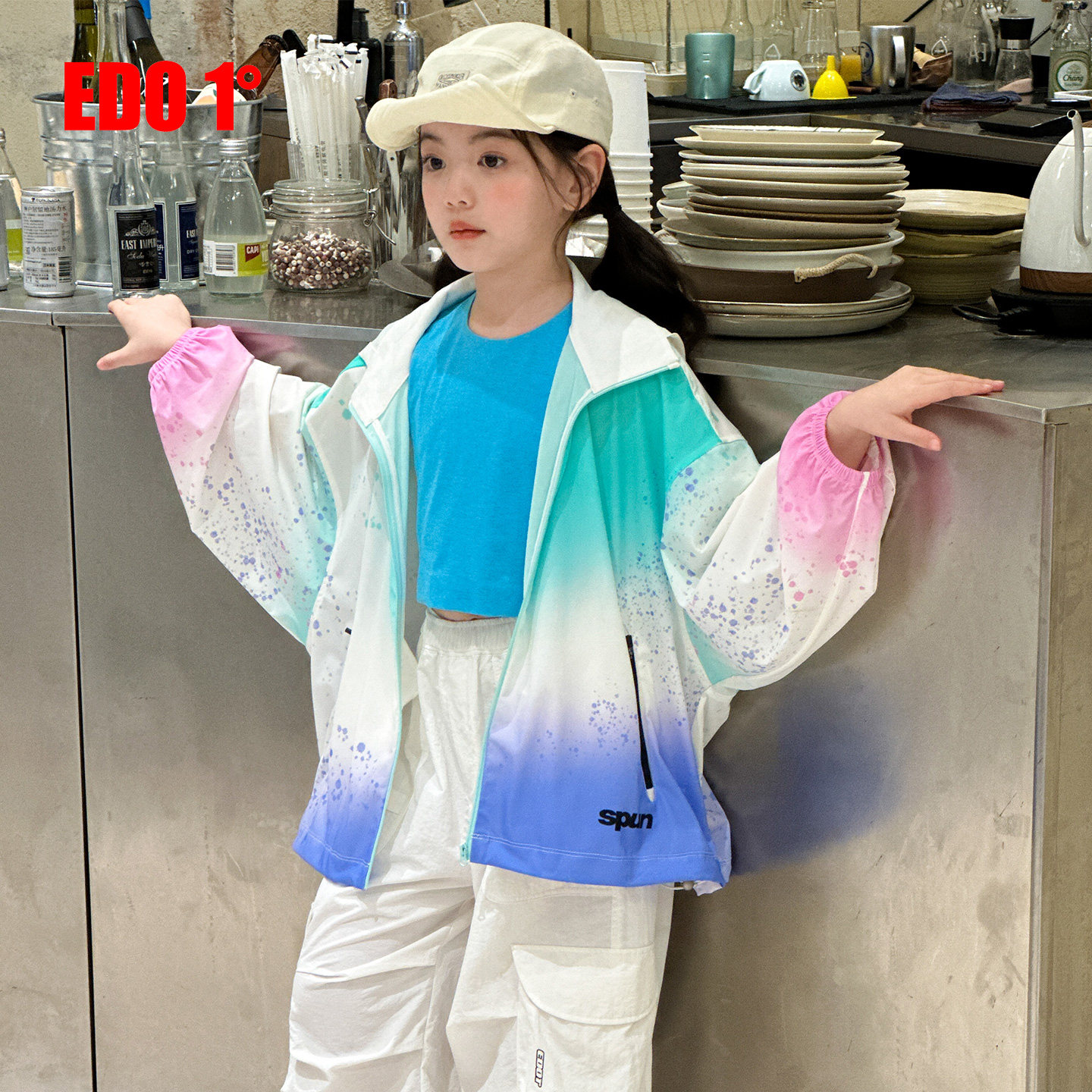 edo一度童装2025夏季新款男女童时尚渐变色连帽薄外套儿童上衣,童装/婴儿装/亲子装,普通外套,淘宝优惠券,粉丝福利购,淘宝优惠卷