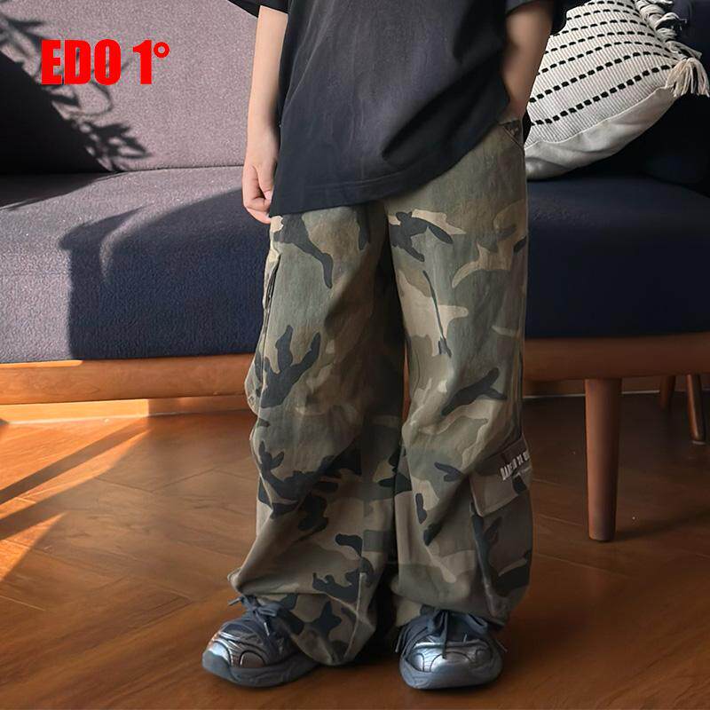 edo一度春夏新款男女童时尚休闲宽松工装裤儿童百搭迷彩长裤