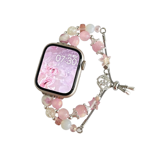 新品粉色星星diy手链适用iwatch表带S8苹果S9手表8AppleWatch女款watchs秋冬s7高级感SE9男ultra2腕带iphone
