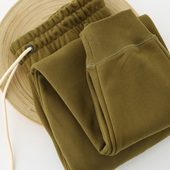 470G抹茶绿重磅棉宽松收脚卫裤 女秋冬加厚绒运动束脚收口男长裤