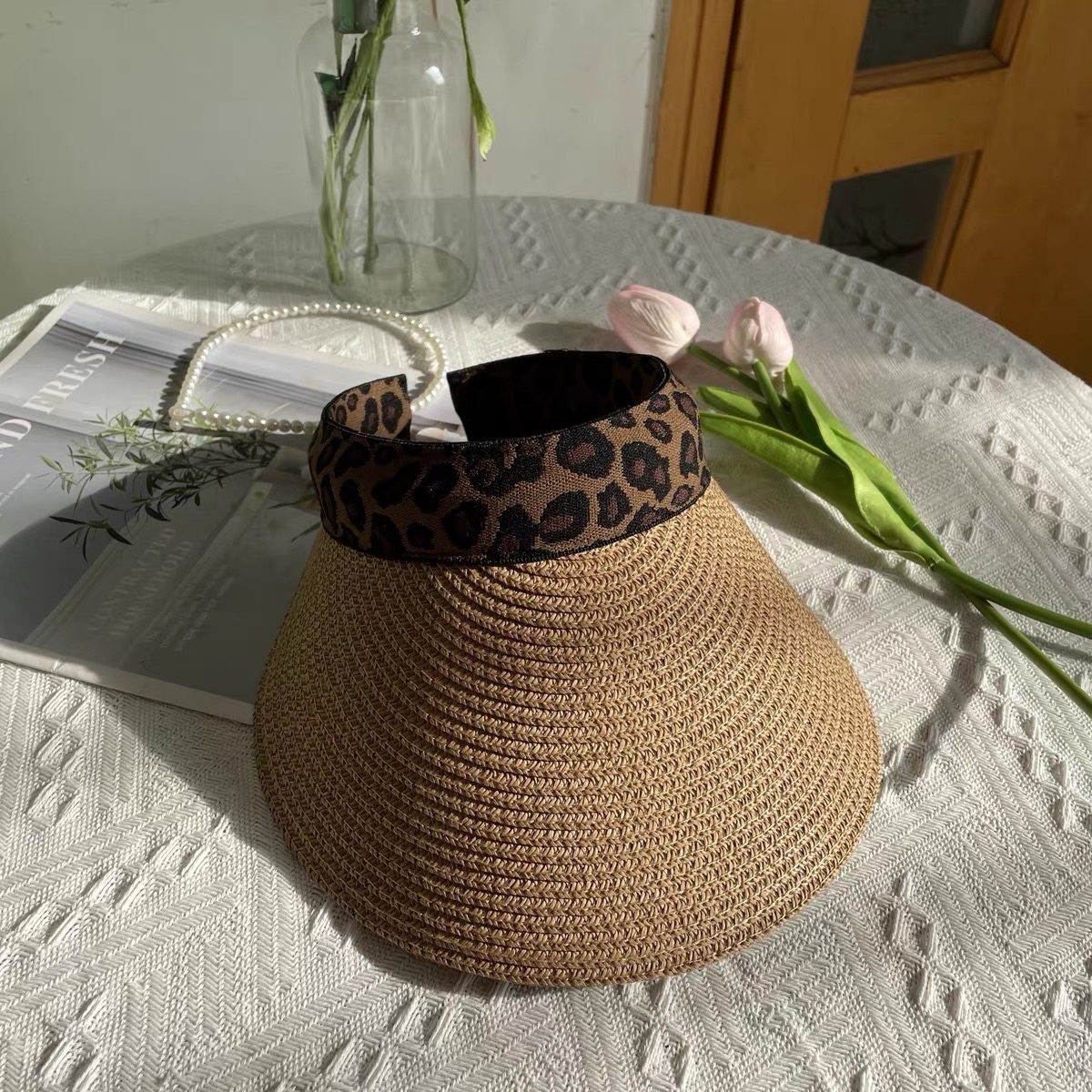 女士空顶太阳帽夏逛街出游遮阳防晒大檐草帽INS时尚百搭豹纹发箍,服饰配件/皮带/帽子/围巾,帽子,淘宝优惠券,粉丝福利购,淘宝优惠卷