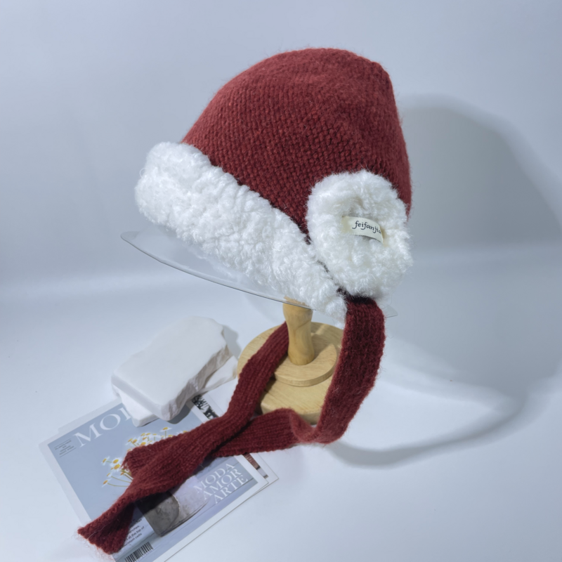 甜美可爱毛绒针织帽女秋冬加厚保暖护耳系带红色帽子旅行时尚潮流,服饰配件/皮带/帽子/围巾,帽子,淘宝优惠券,粉丝福利购,淘宝优惠卷