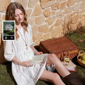 100棉 三彩2026春季 新款 小白裙七分袖 连衣裙A字裙短裙M