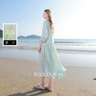 A字裙法式 灯笼袖 连衣裙宽松长裙系带圆领M 新款 三彩2026春季