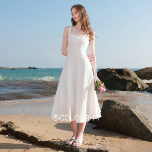 背心裙A字裙连衣裙简约大摆长裙气质M 方领无袖 三彩2026春季 新款