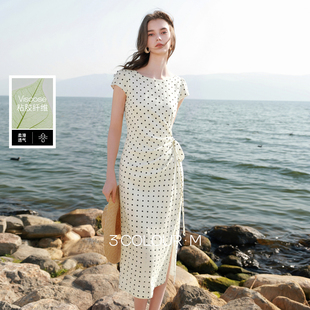 浪漫不规则收褶波点连衣裙A字长裙短袖 法式 M女 新款 三彩2026夏季